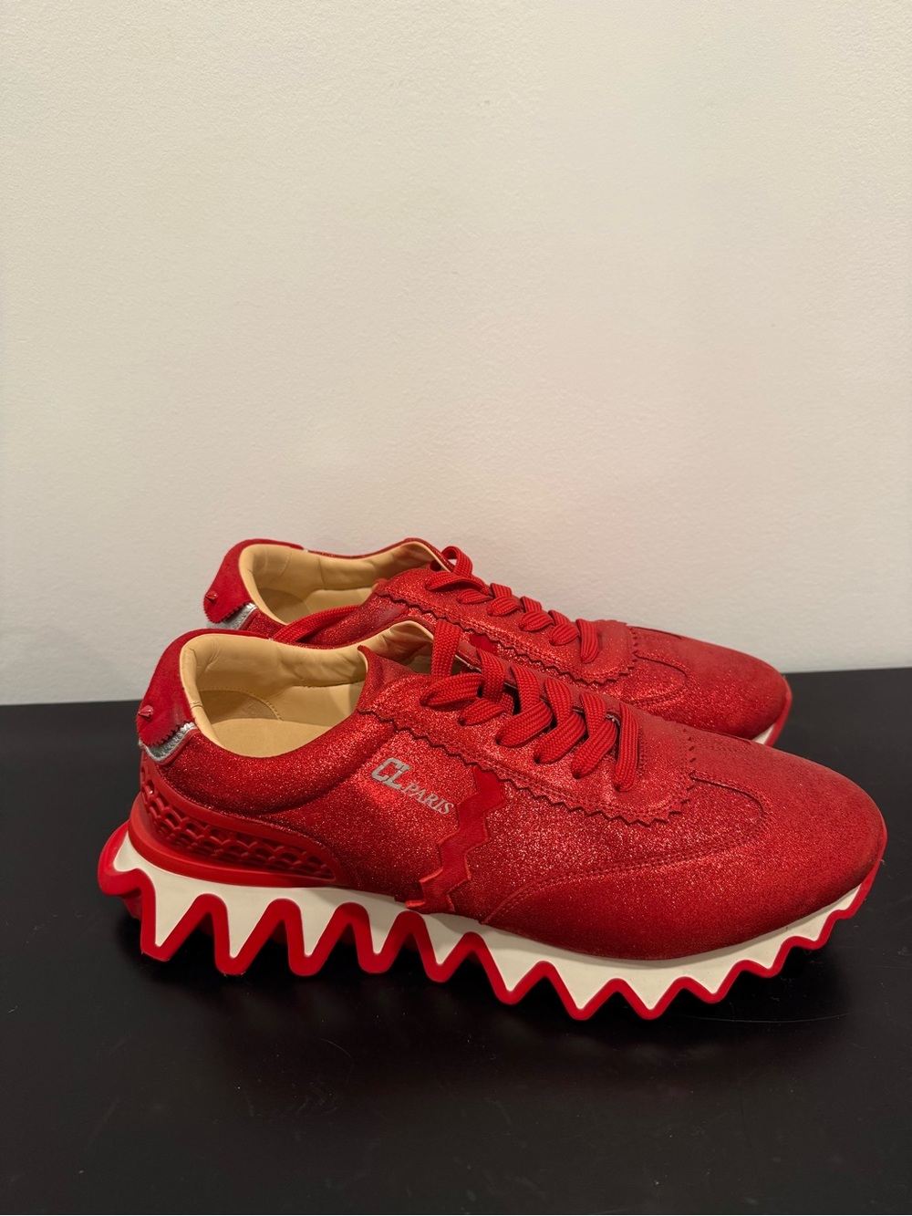 Men's Loubishark Flat Metallic Suede Red Sole Runner Sneakers